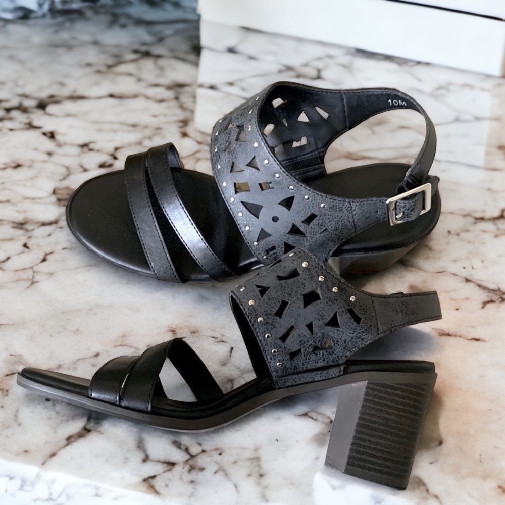 JASMIN Black Studded heel Sandals Sz 10